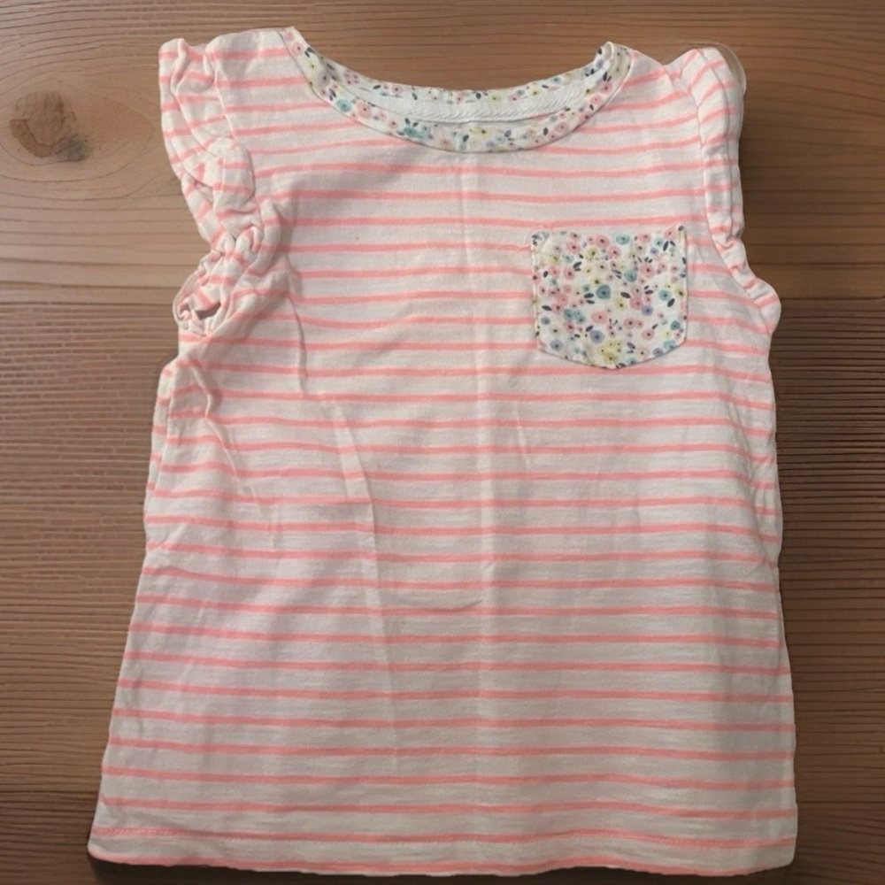 Cherokee Pink and White Striped Tank with Floral Pocket